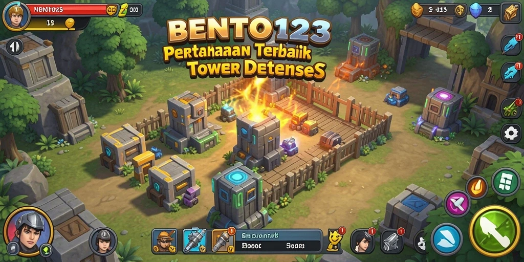 Menampilkan strategi seru dalam gameplay Tower Defense.