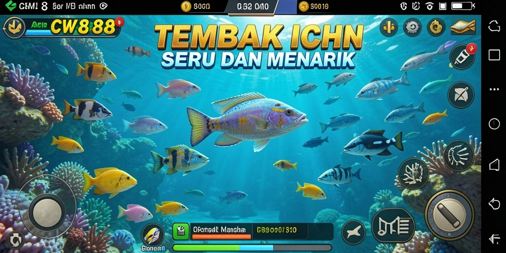 Gameplay seru CW8888 dengan berbagai jenis ikan untuk ditembak.