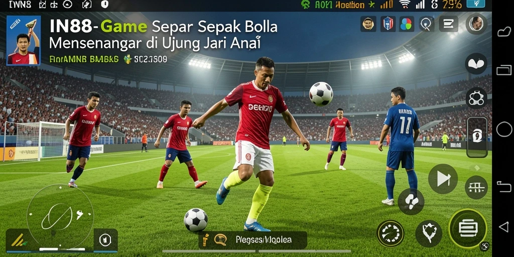 Screenshot gameplay IN88 yang menampilkan aksi sepak bola seru.