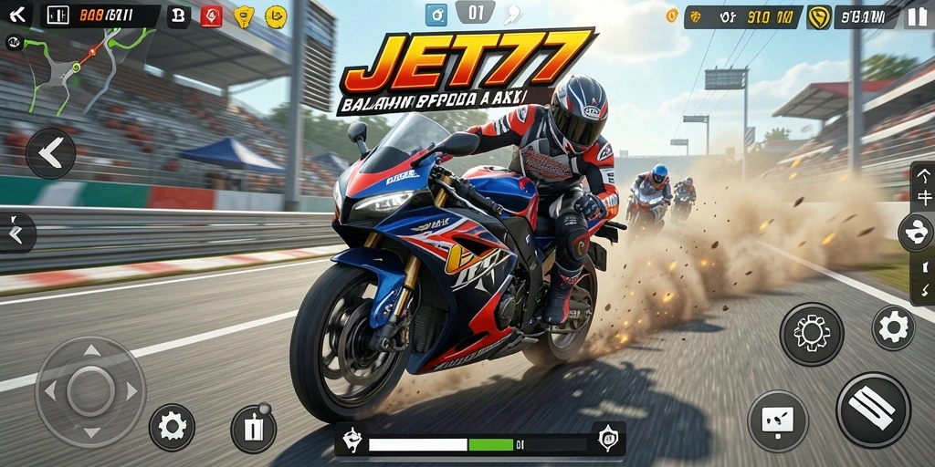 Screenshot JET77 menampilkan balapan motor yang menyeramkan.