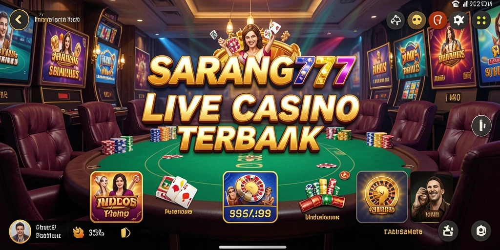 Screenshot gameplay SARANG777 menampilkan dealer profesional dan suasana kasino yang hidup.
